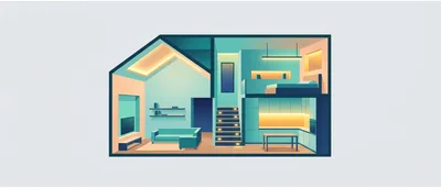 Minimalist Isometric Cross Section Of A Modern House