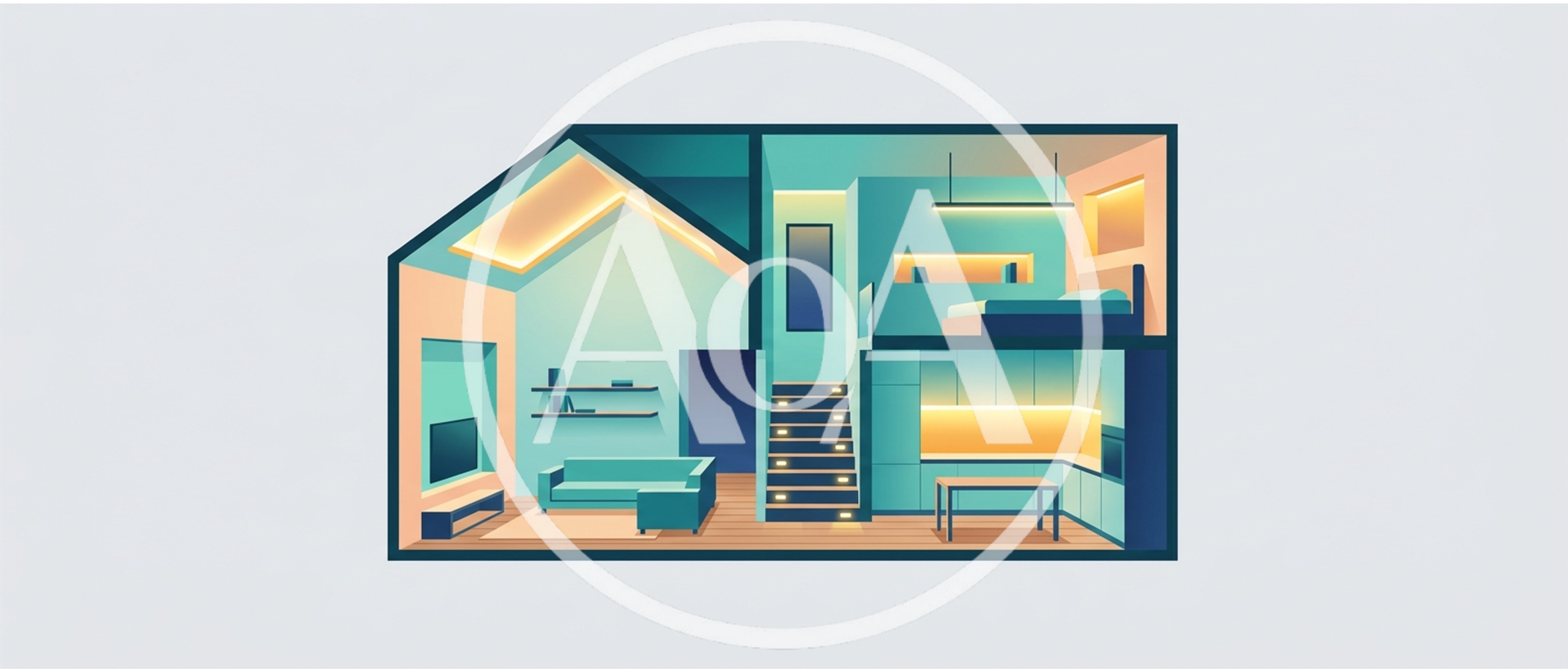 Minimalist Isometric Cross Section Of A Modern House