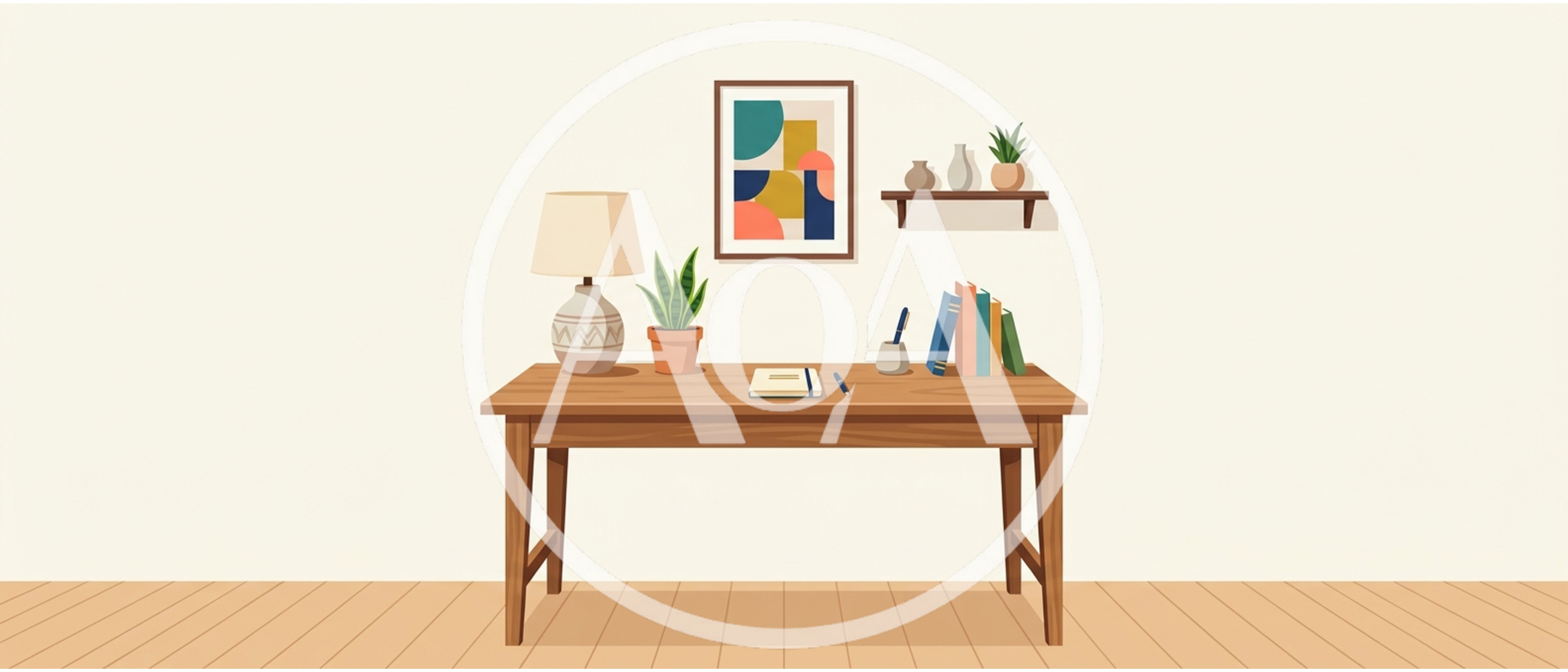Minimalist Wooden Desk With Lamp And Books