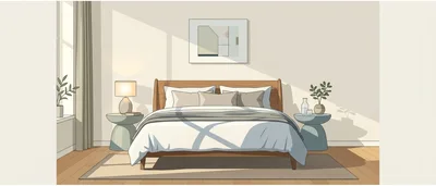 Modern Minimalist Bedroom Interior With Wooden Bed Frame