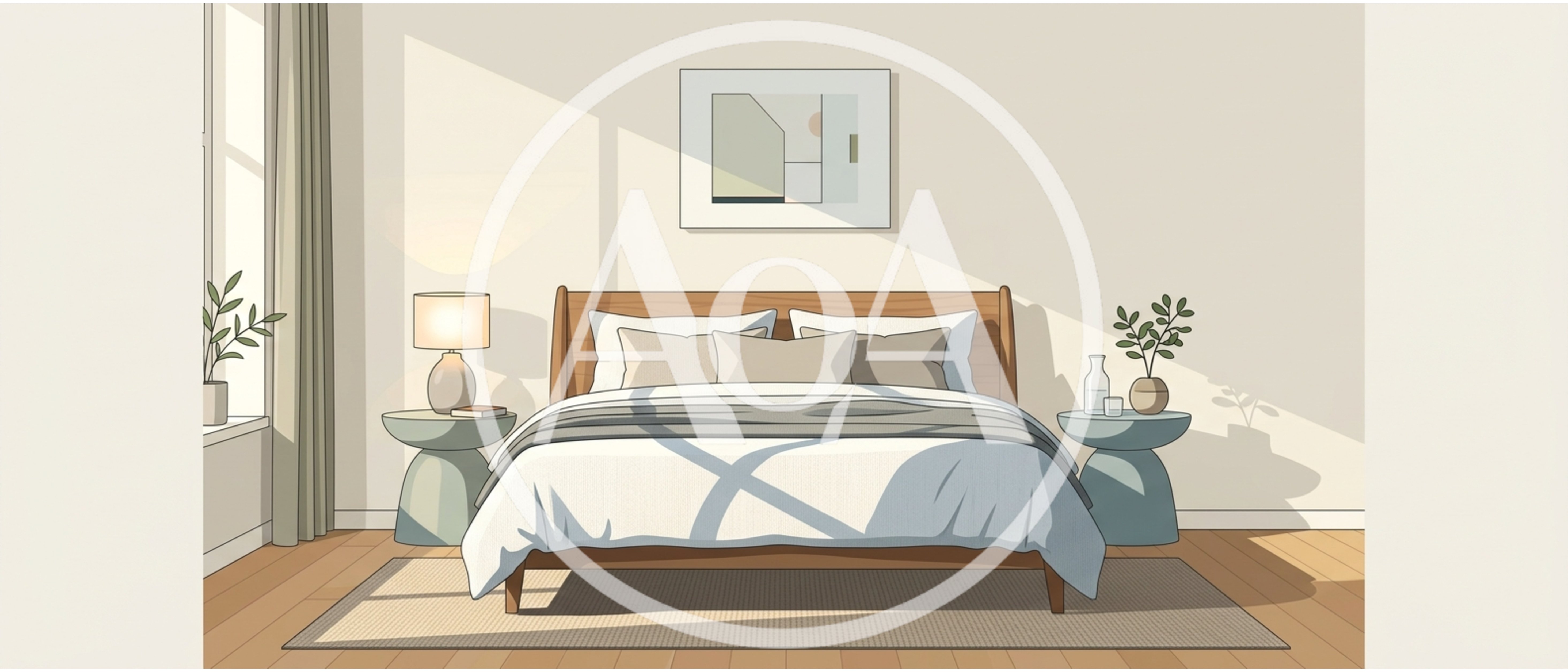 Modern Minimalist Bedroom Interior With Wooden Bed Frame