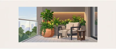 Modern Balcony Lounge With Potted Plants
