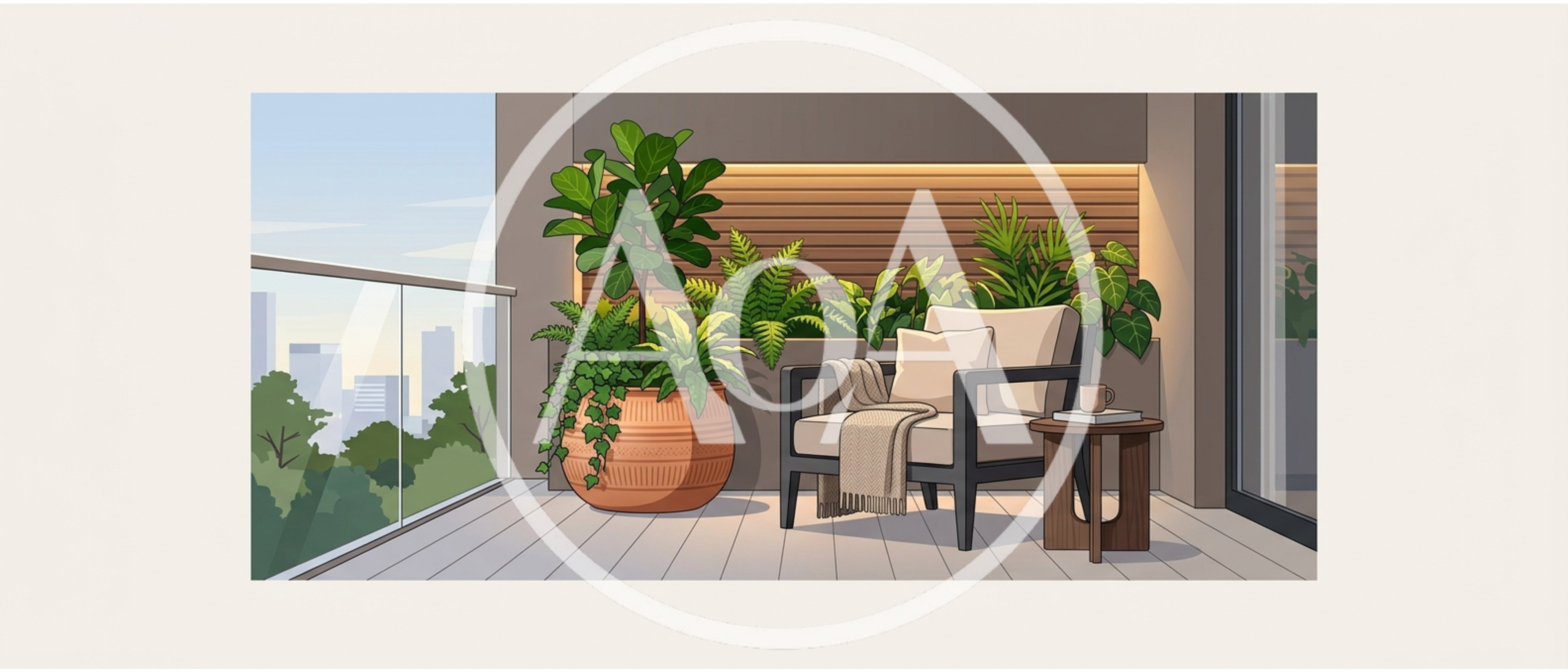 Modern Balcony Lounge With Potted Plants