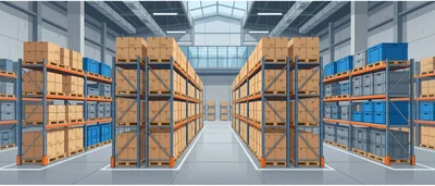 Warehouse Interior With Rows Of Storage Racks