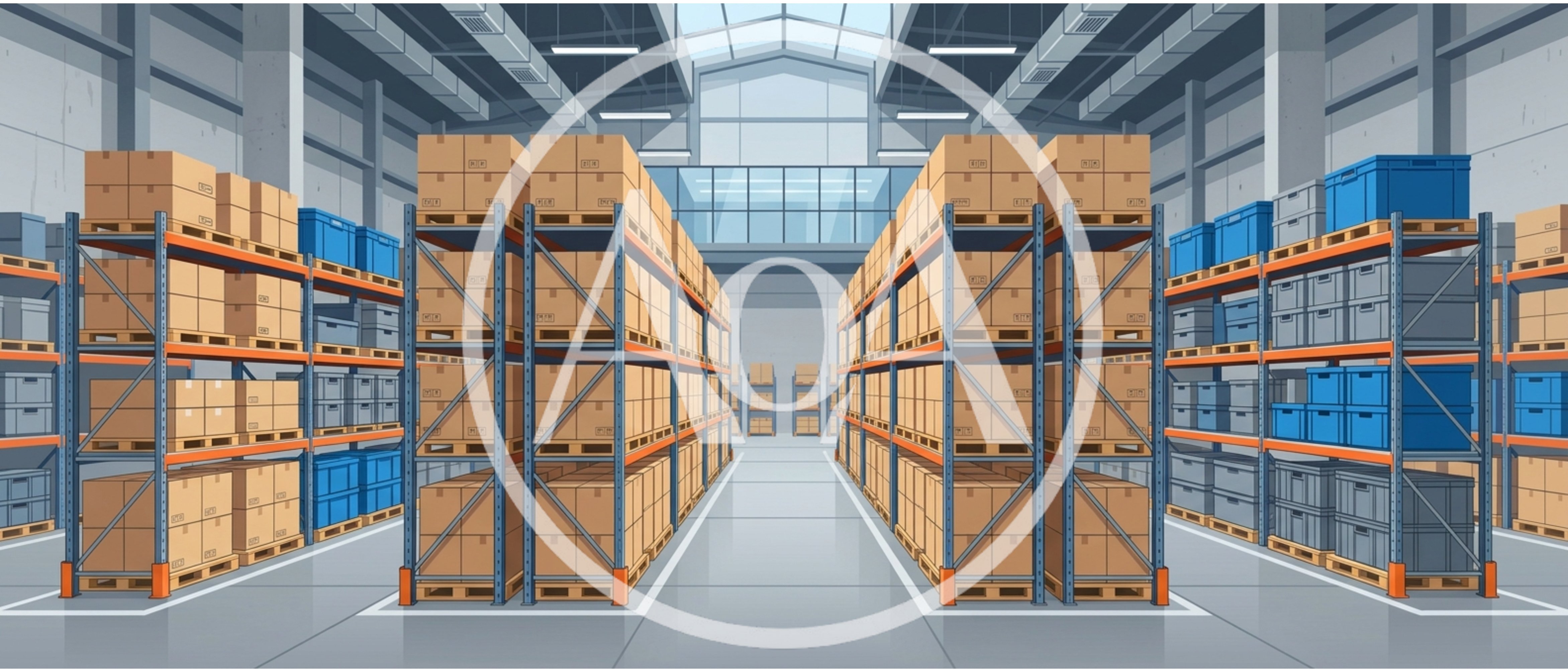 Warehouse Interior With Rows Of Storage Racks