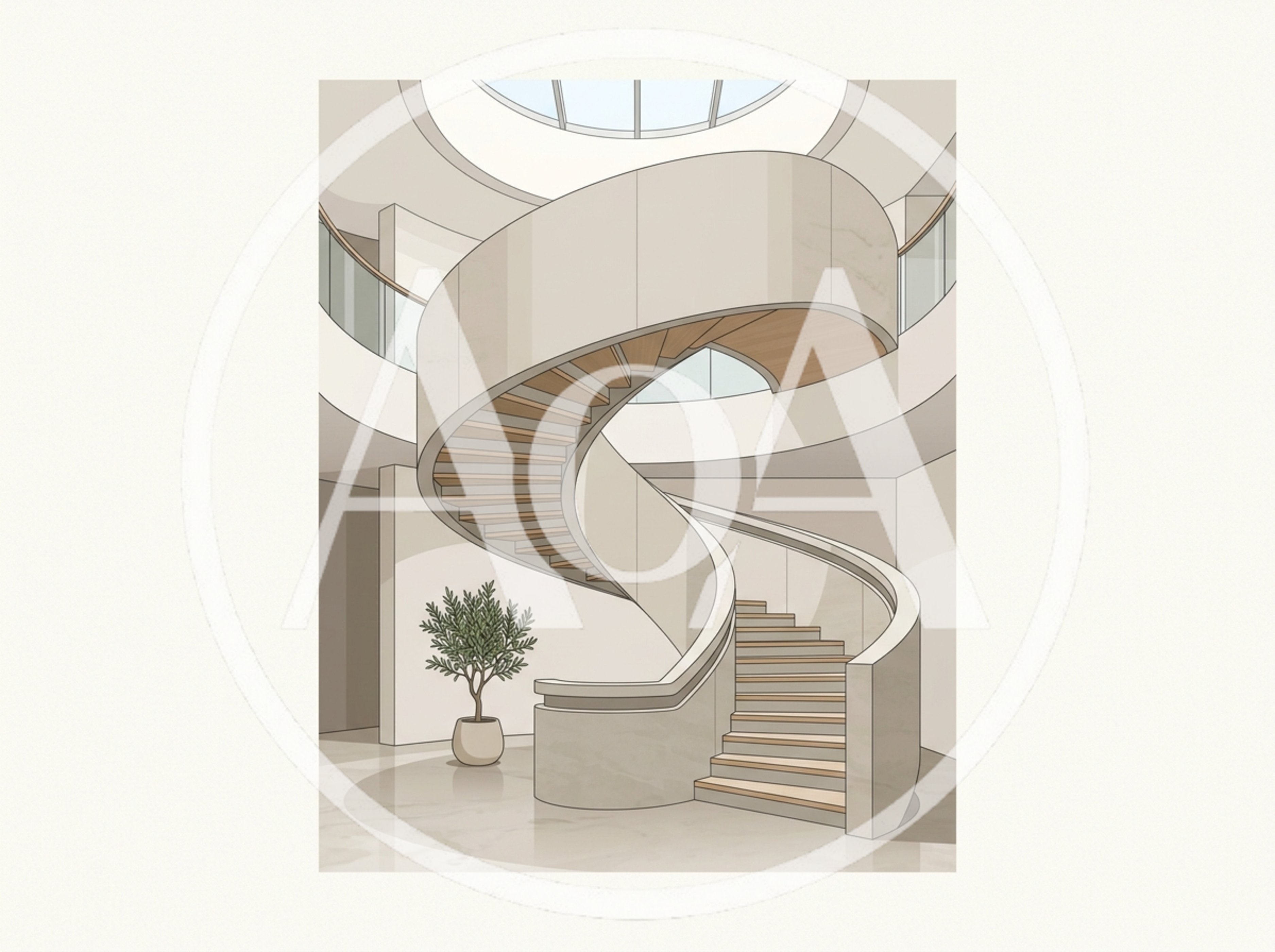 Modern Minimalist Spiral Staircase In Bright Architectural Interior