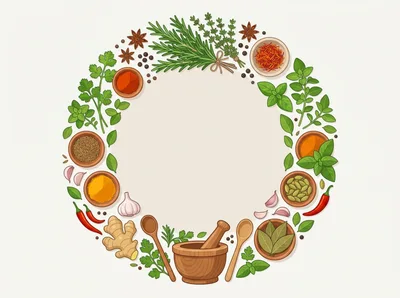 Culinary Herbs And Spices Circular Frame Illustration