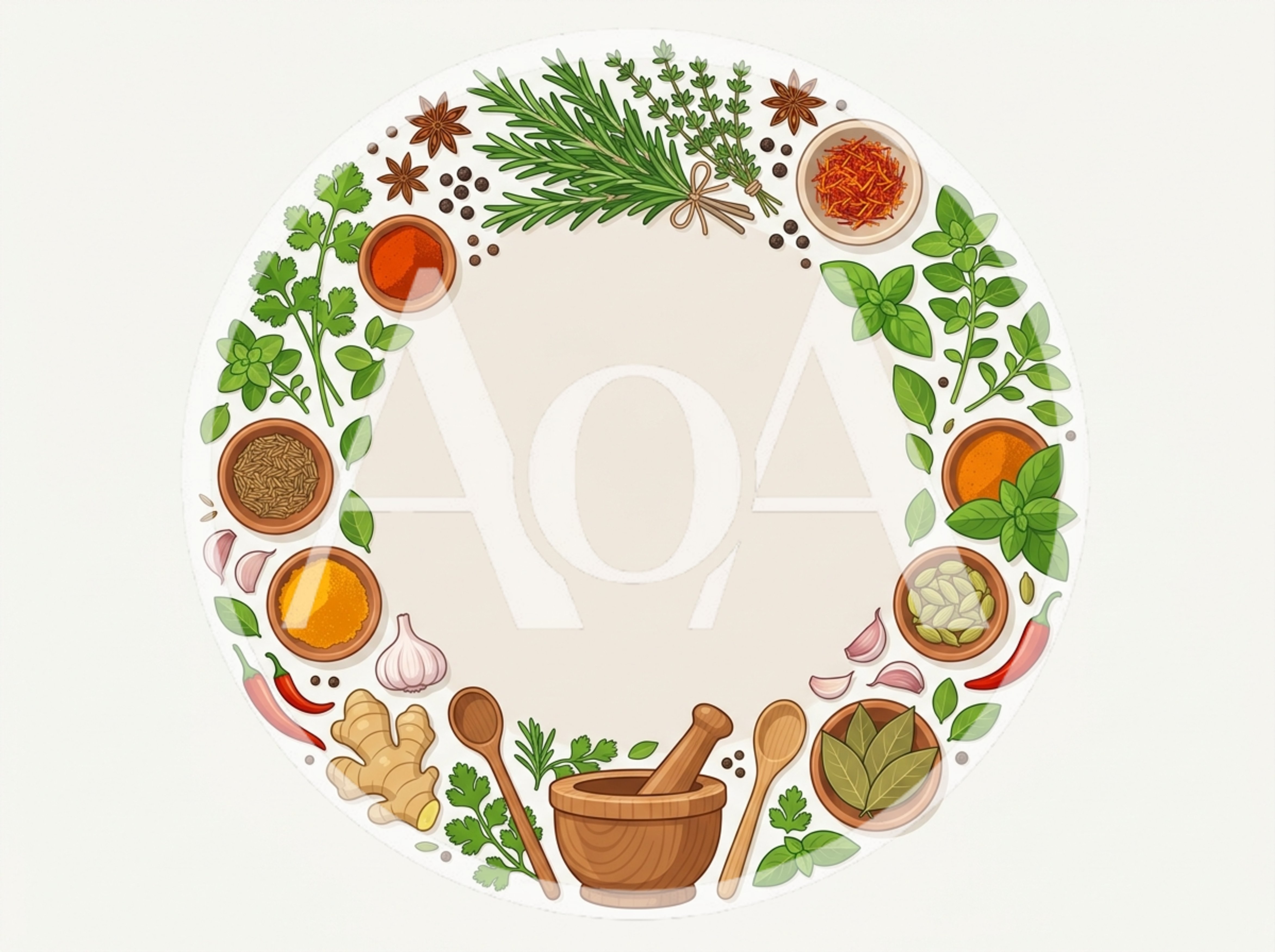 Culinary Herbs And Spices Circular Frame Illustration