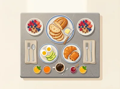Top View Of A Continental Breakfast Spread