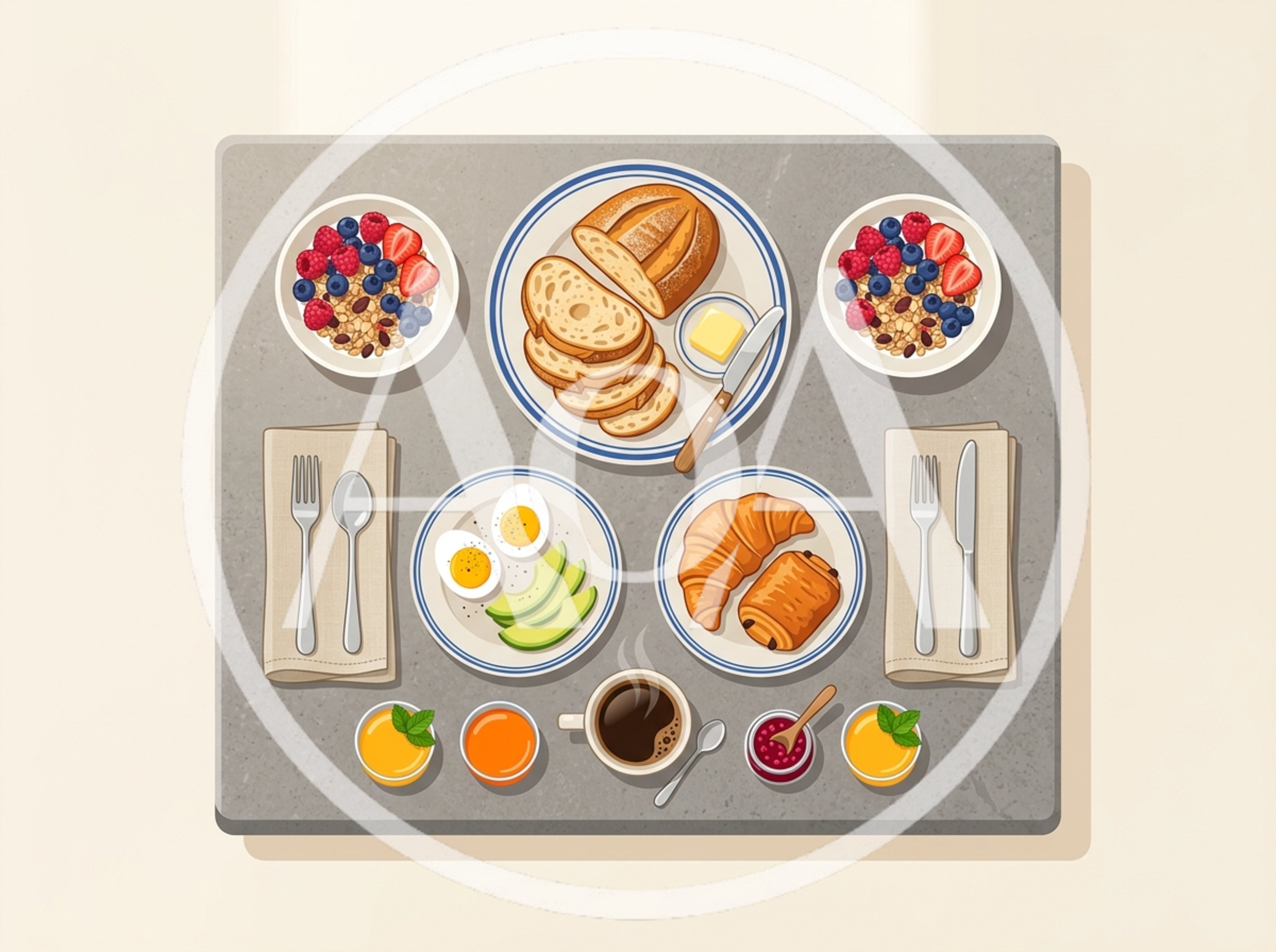 Top View Of A Continental Breakfast Spread