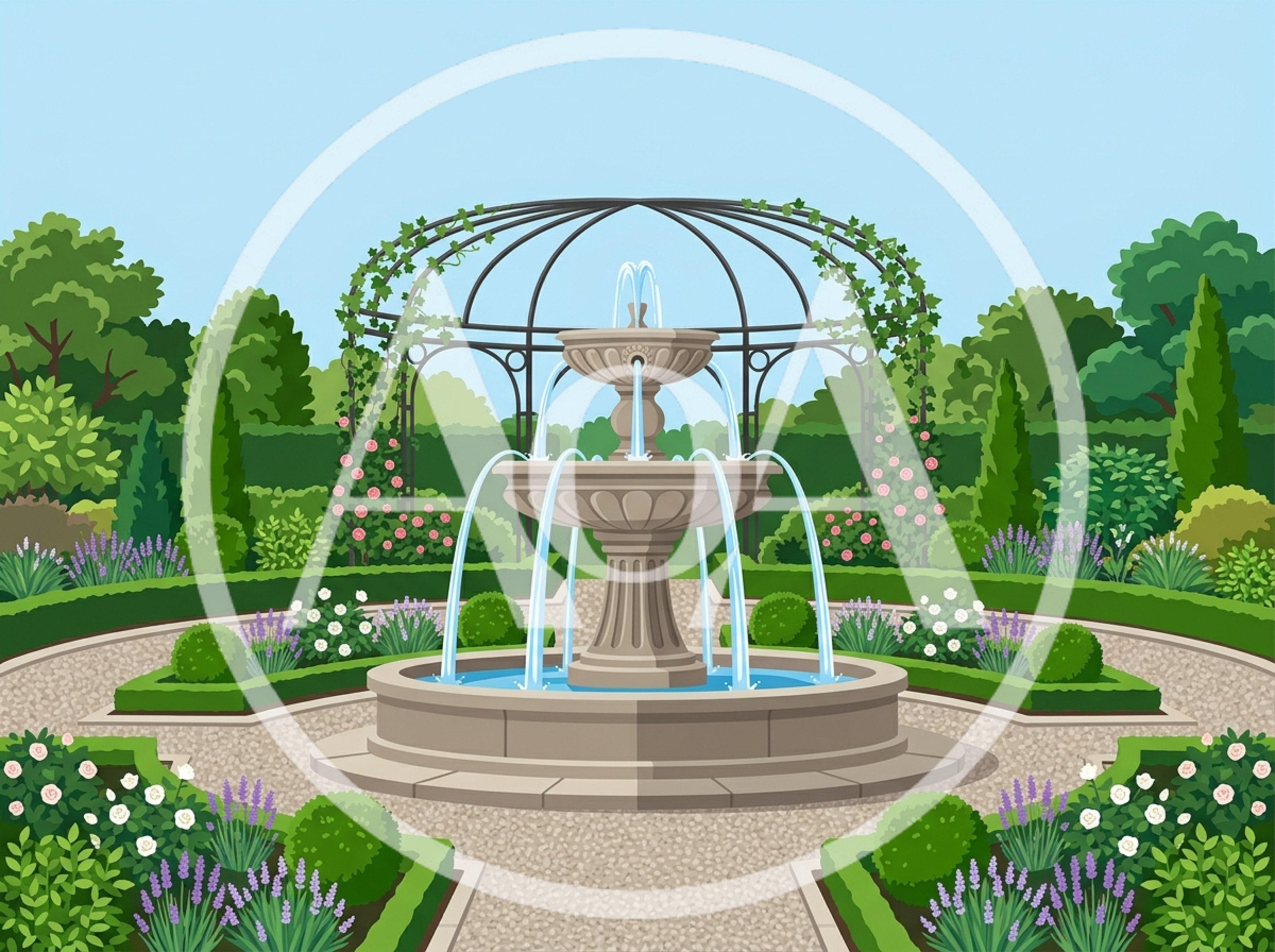 Classic Stone Fountain In A Formal Garden