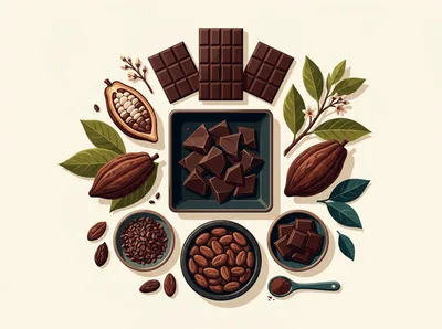Flat Lay Composition Of Cocoa Beans And Chocolate