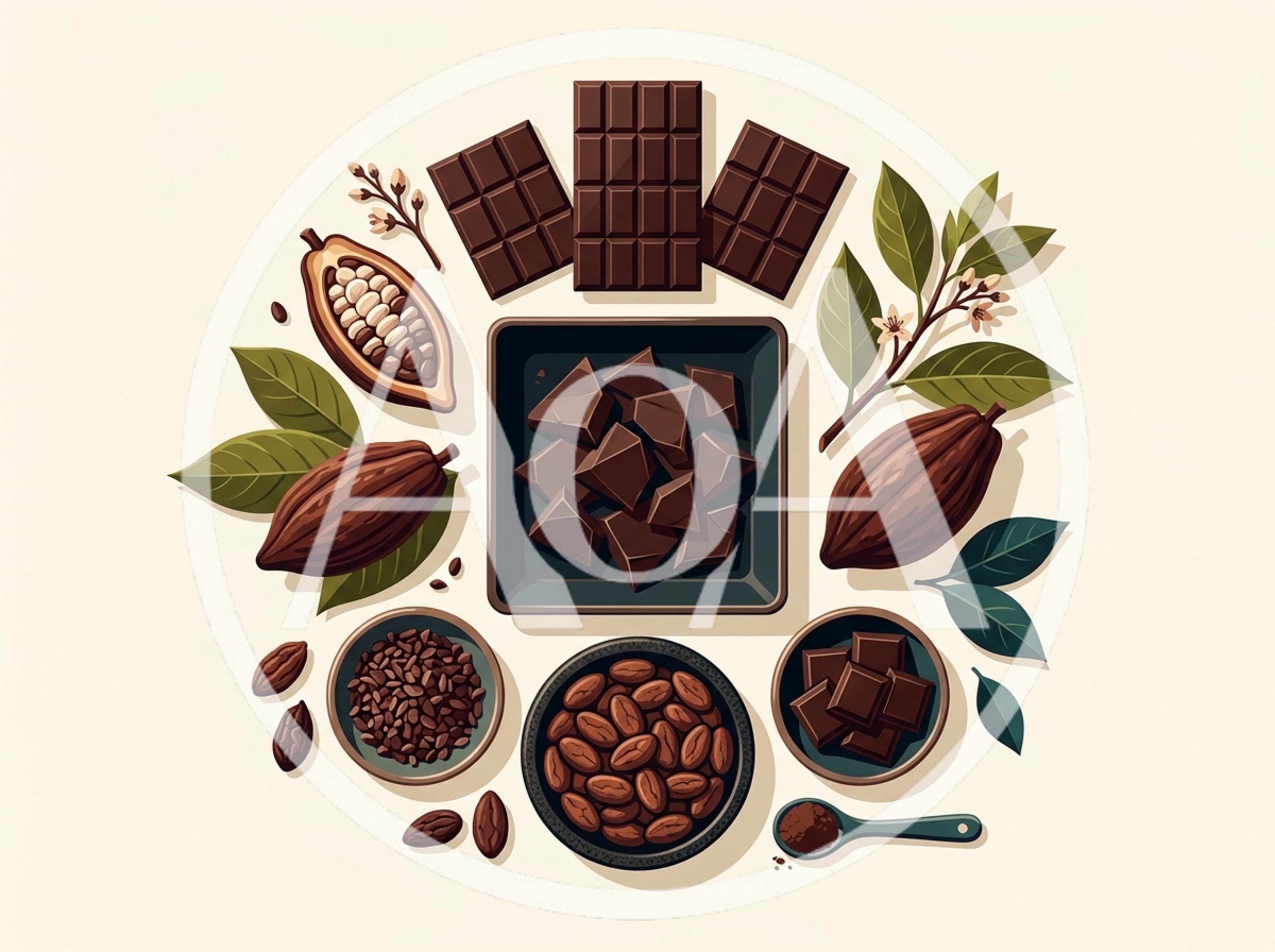 Flat Lay Composition Of Cocoa Beans And Chocolate