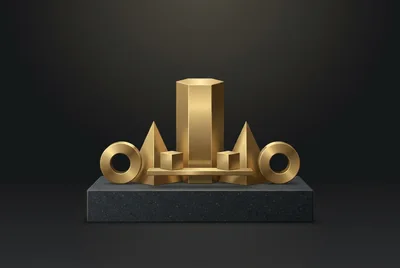 Golden Geometric Shapes On A Dark Stone Pedestal