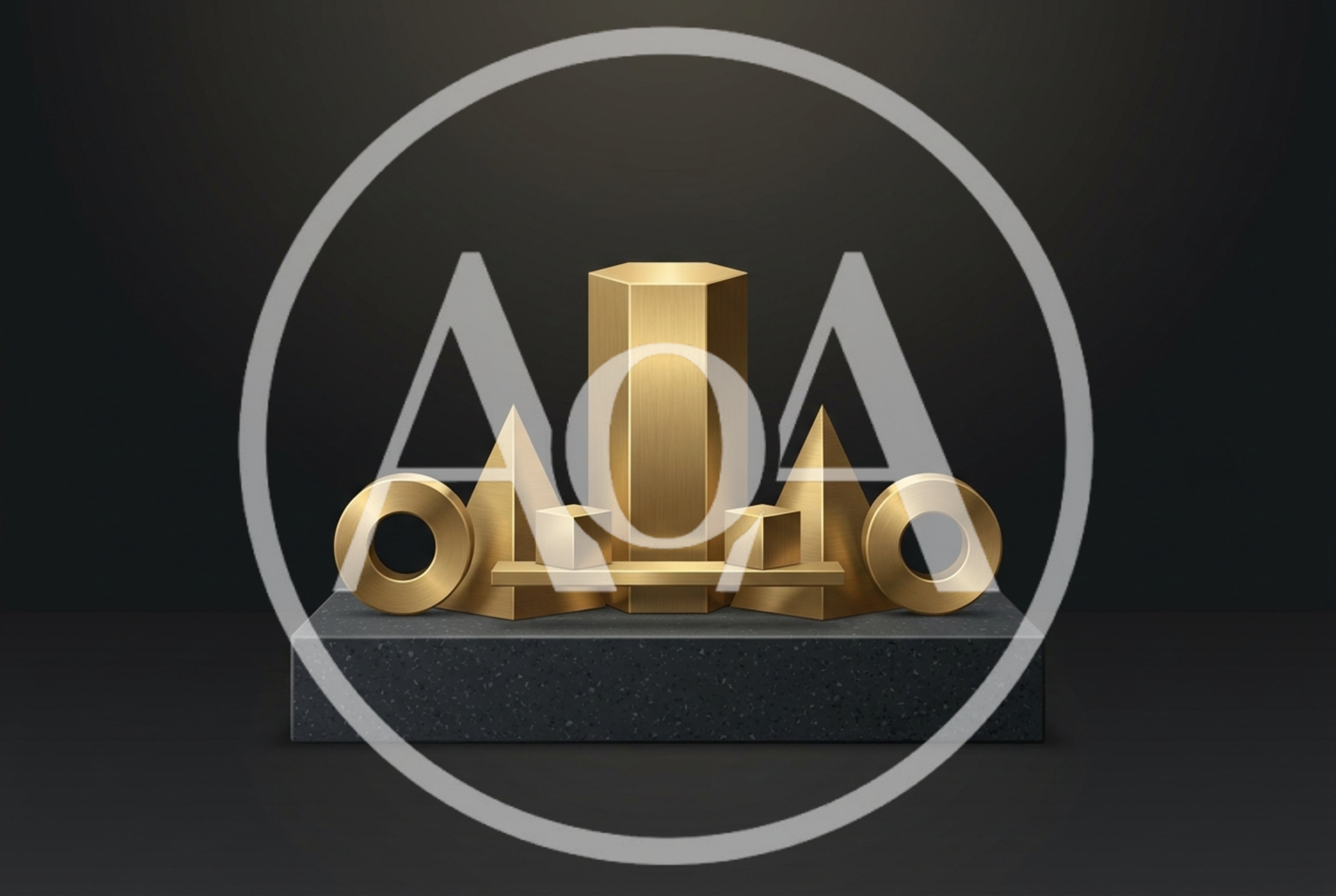 Golden Geometric Shapes On A Dark Stone Pedestal