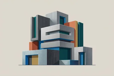 Abstract Brutalist Architectural Structure With Geometric Shapes