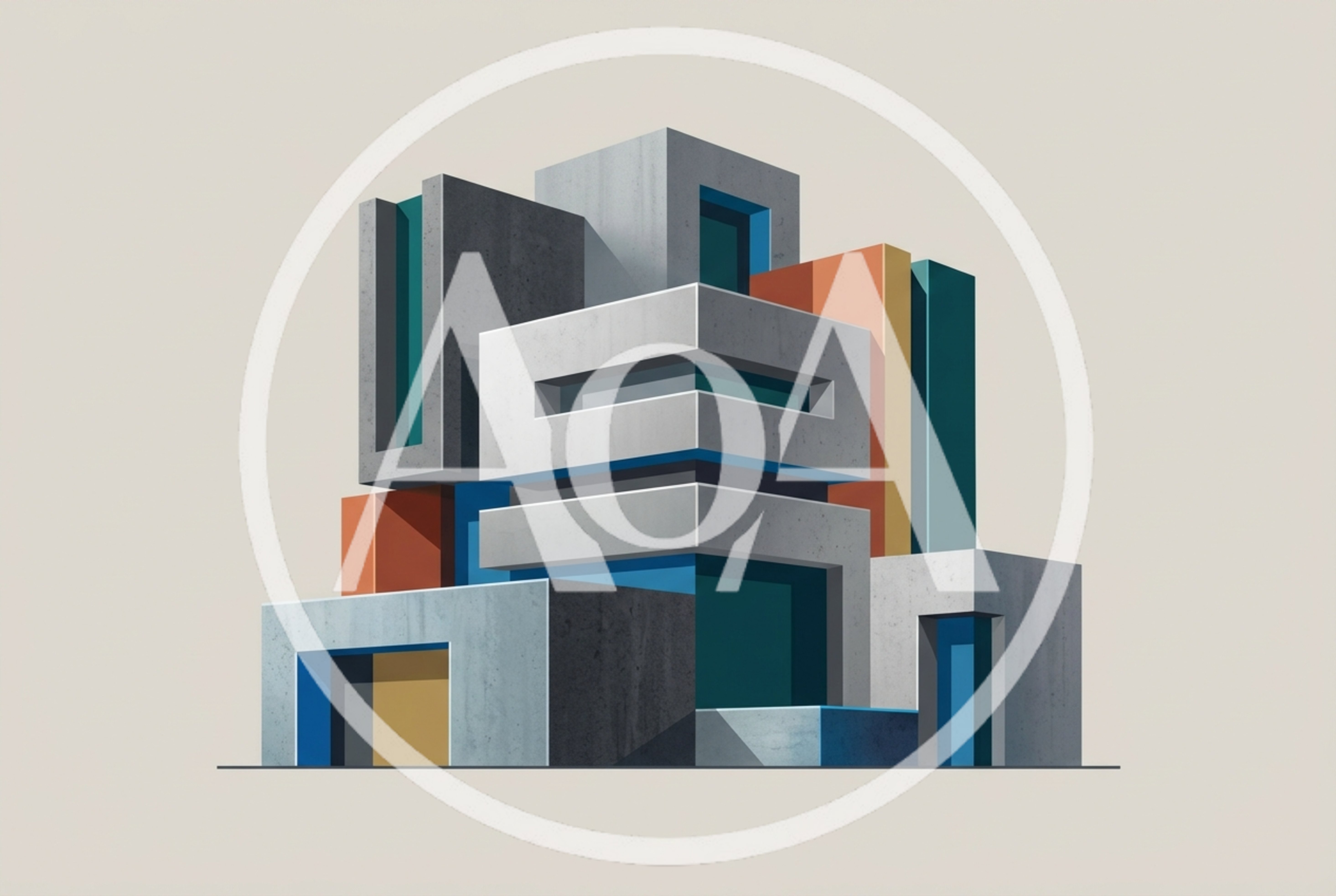 Abstract Brutalist Architectural Structure With Geometric Shapes
