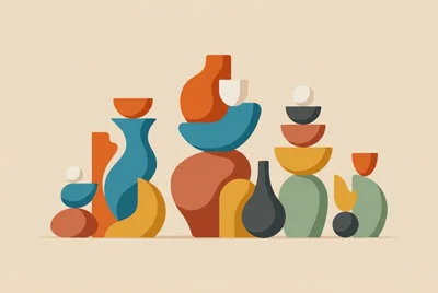 Abstract Geometric Ceramic Vases And Sculptural Shapes