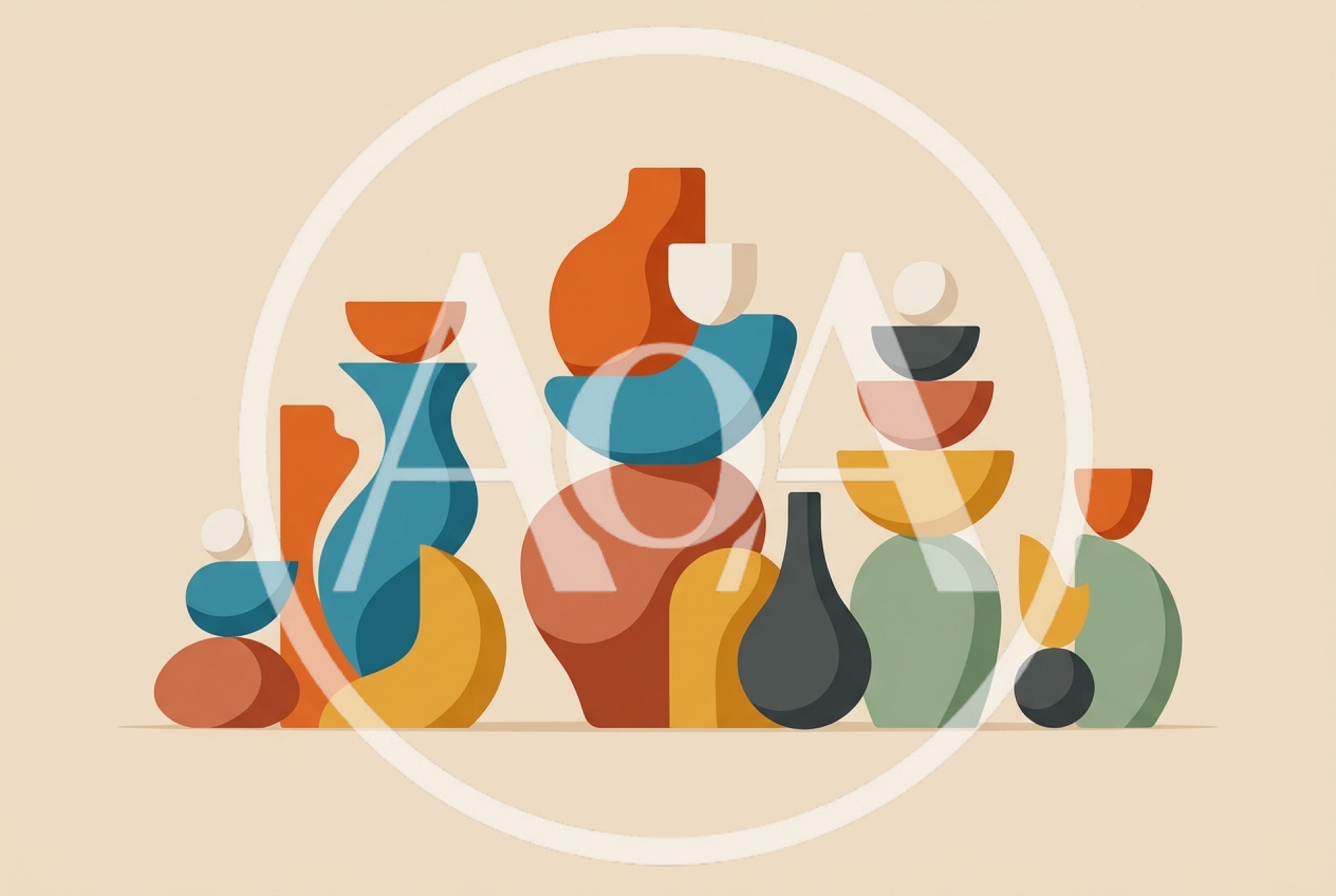 Abstract Geometric Ceramic Vases And Sculptural Shapes
