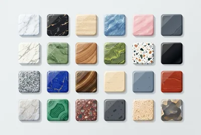 Collection of Various Polished Stone and Marble Texture Tiles