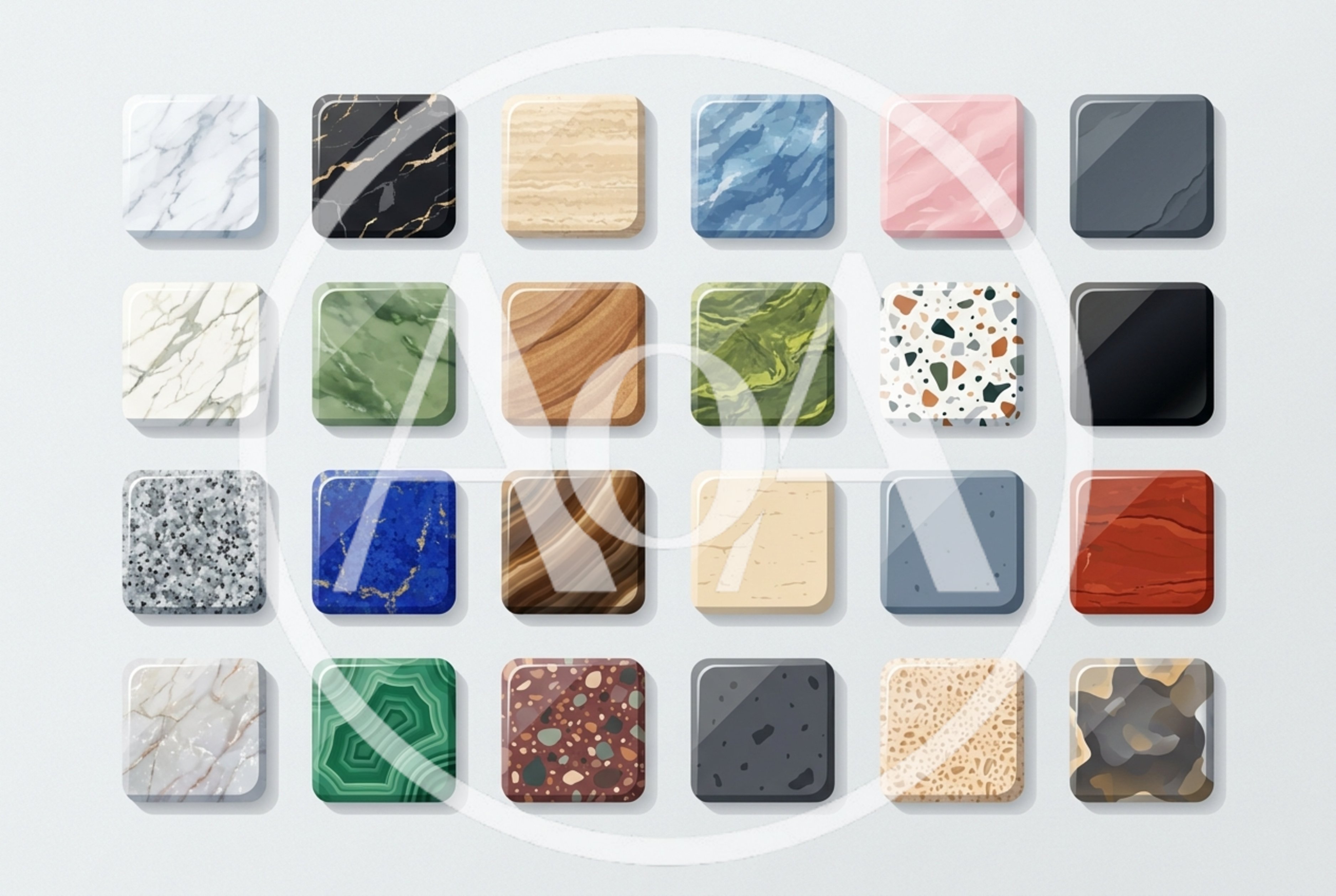 Collection of Various Polished Stone and Marble Texture Tiles