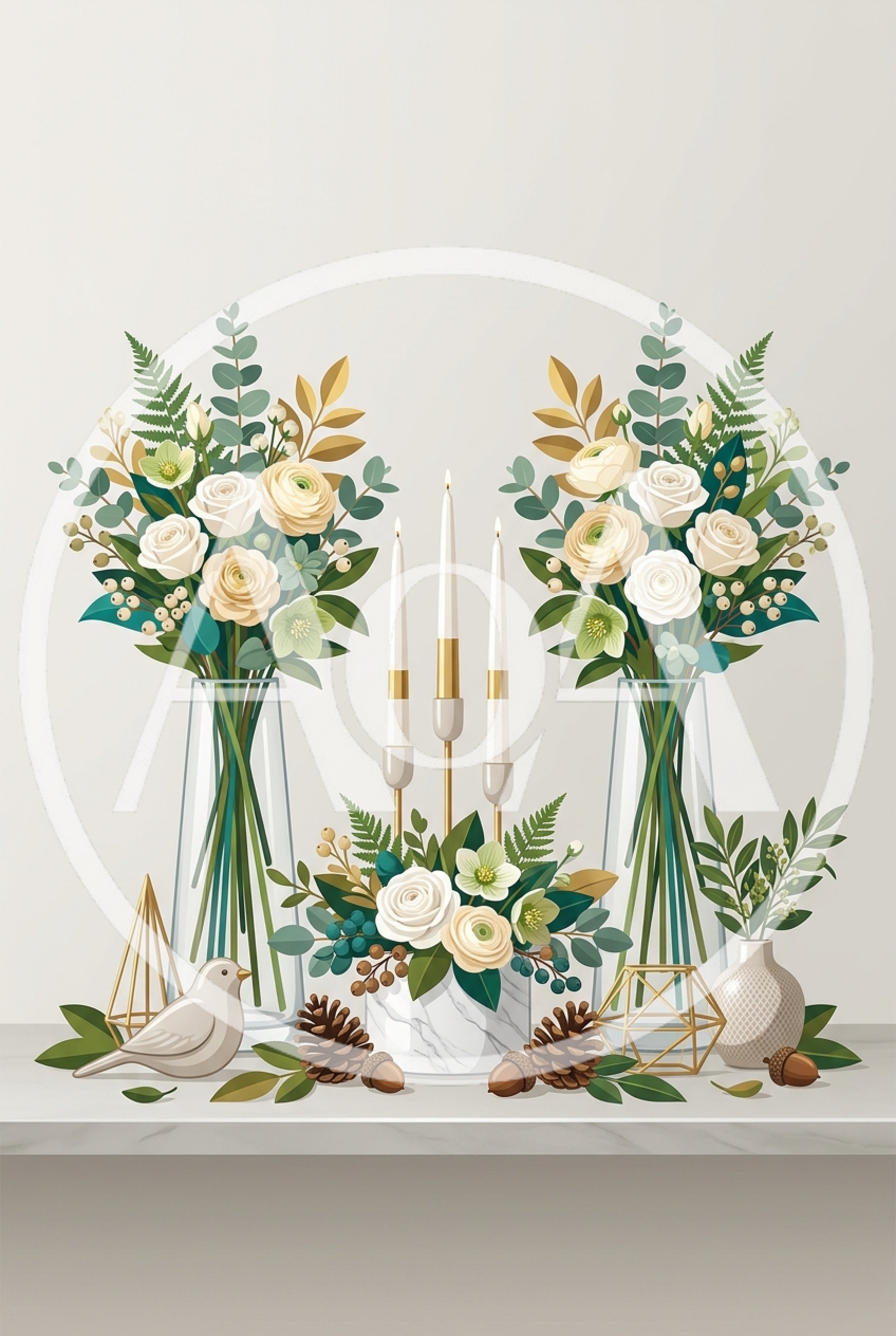 Elegant Floral Centerpiece Arrangement With Candles And Decor