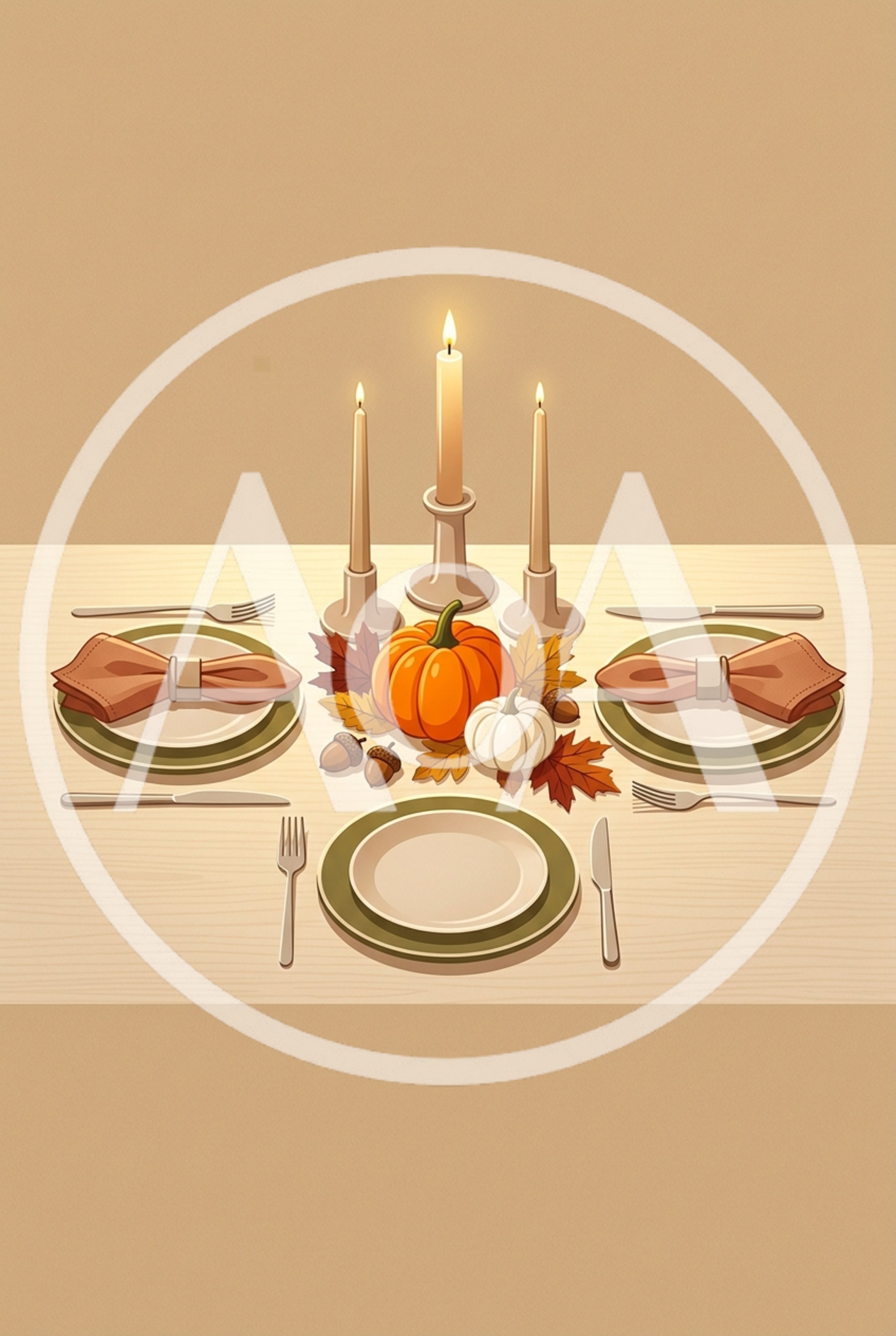 Thanksgiving Table Setting With Pumpkins And Candles