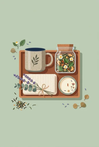 Cozy Tea Time Flat Lay Illustration