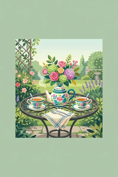 Garden Tea Party With Floral Teapot And Cups
