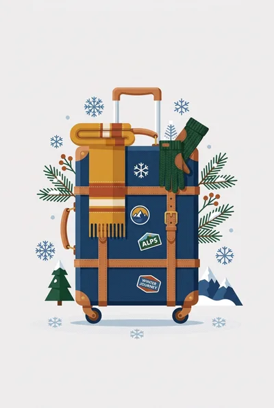 Winter Travel Suitcase With Scarf And Gloves