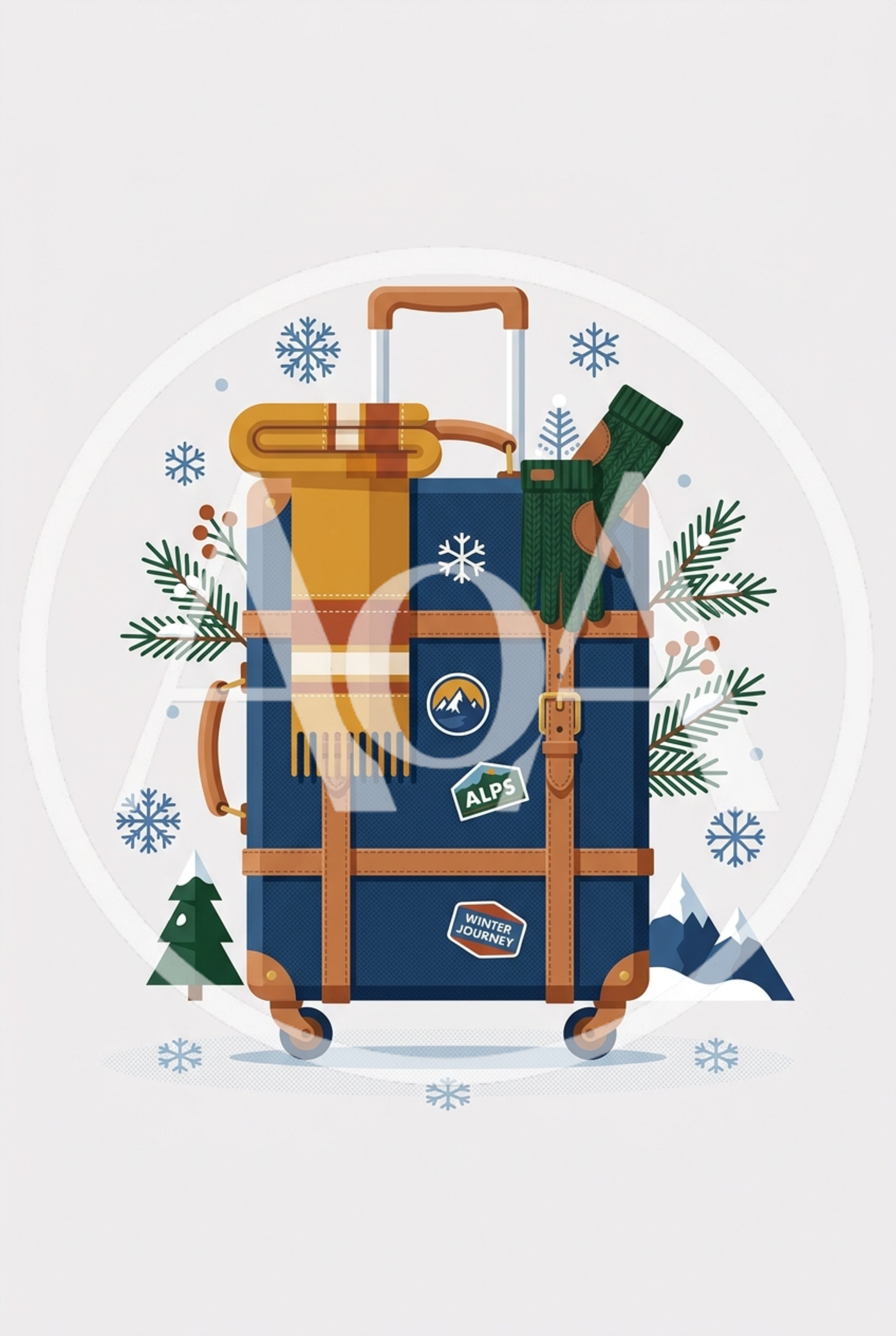 Winter Travel Suitcase With Scarf And Gloves