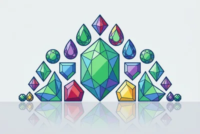 Collection Of Colorful Geometric Gemstones On White Background