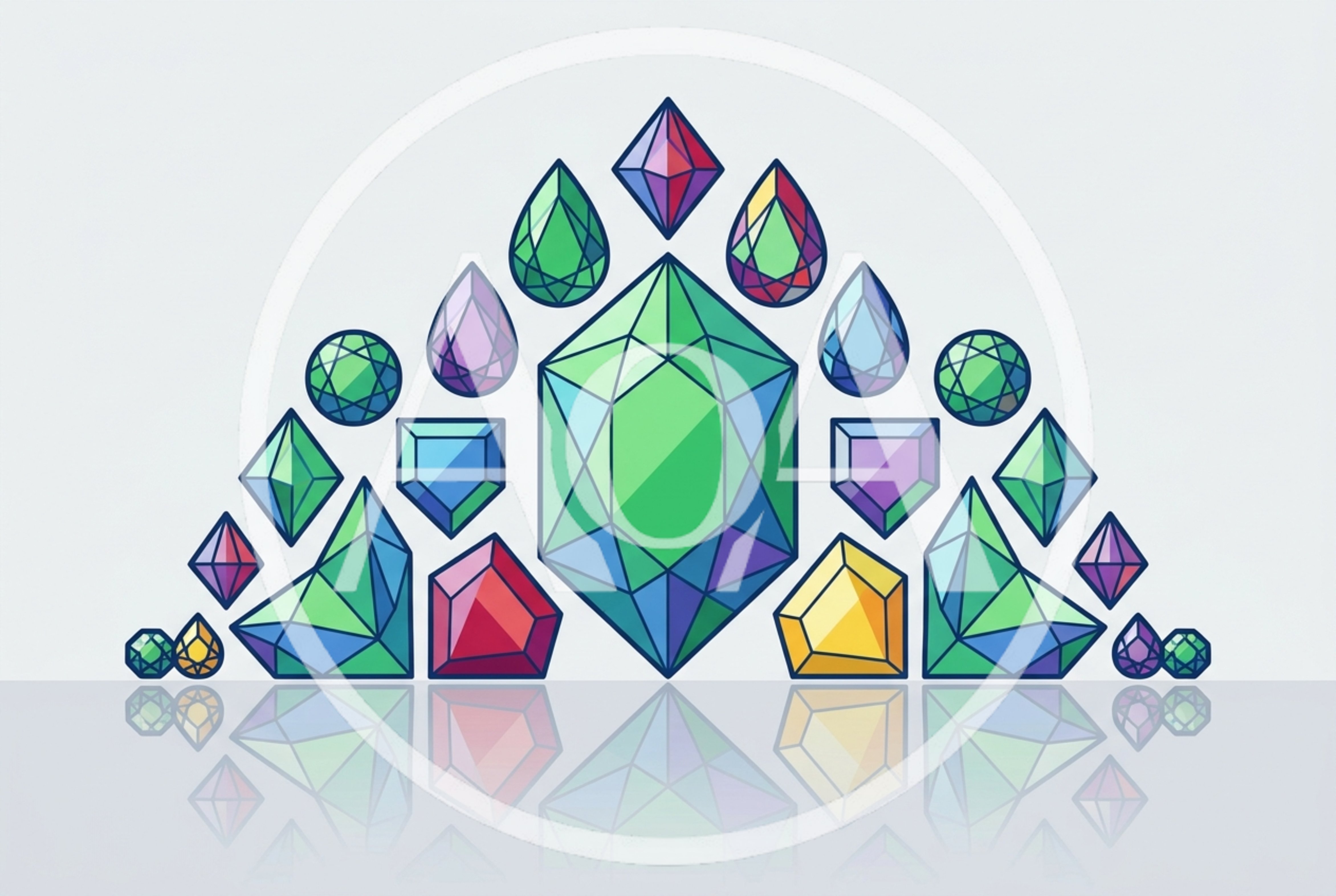 Collection Of Colorful Geometric Gemstones On White Background