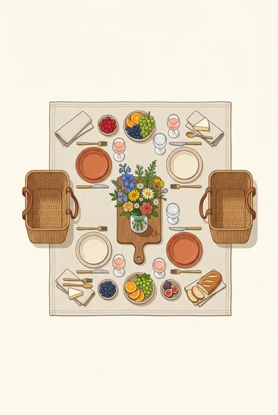 Top Down View Of A Picnic Table Setting
