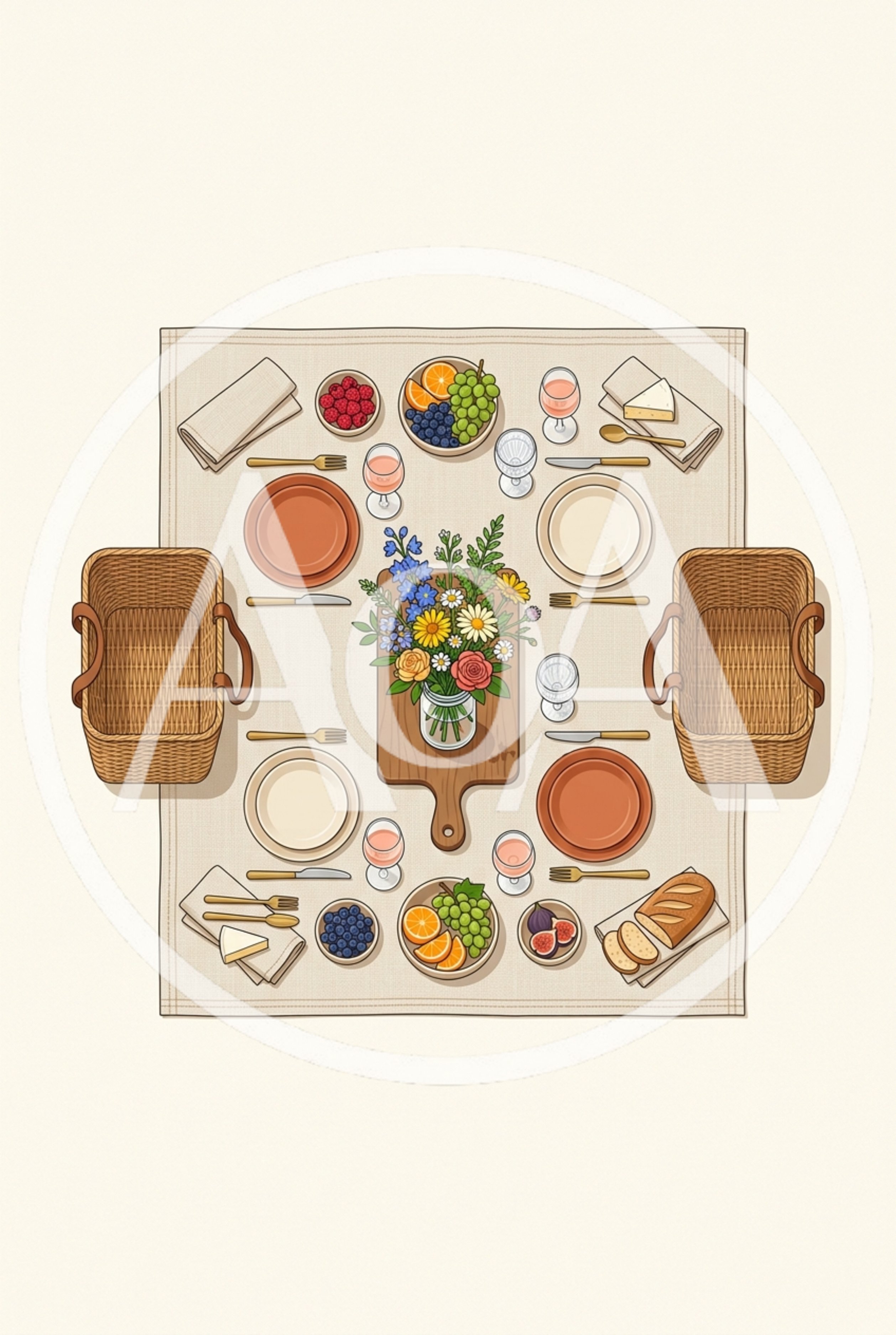 Top Down View Of A Picnic Table Setting