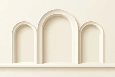Minimalist Beige Arched Wall Niches With Shelf