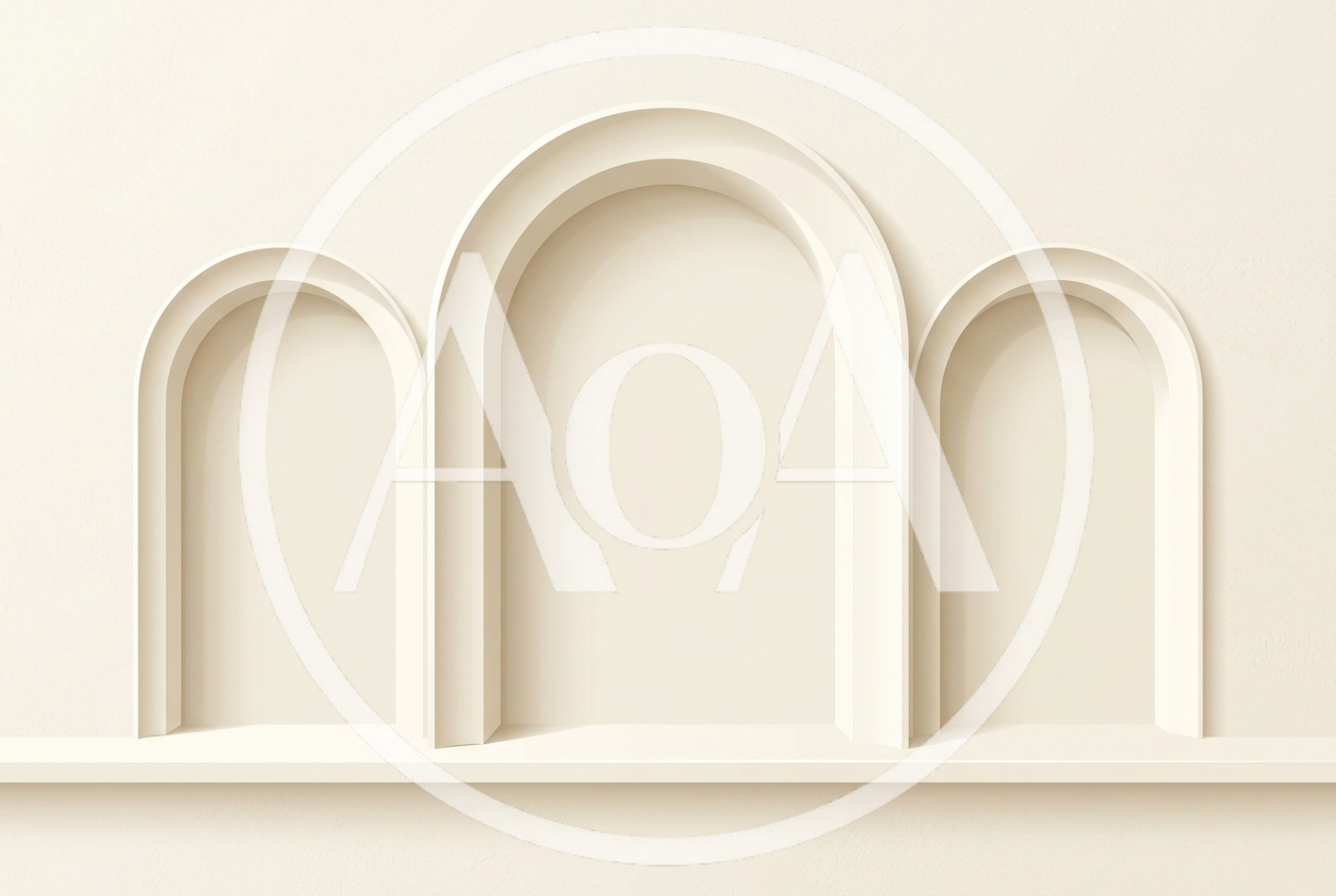 Minimalist Beige Arched Wall Niches With Shelf