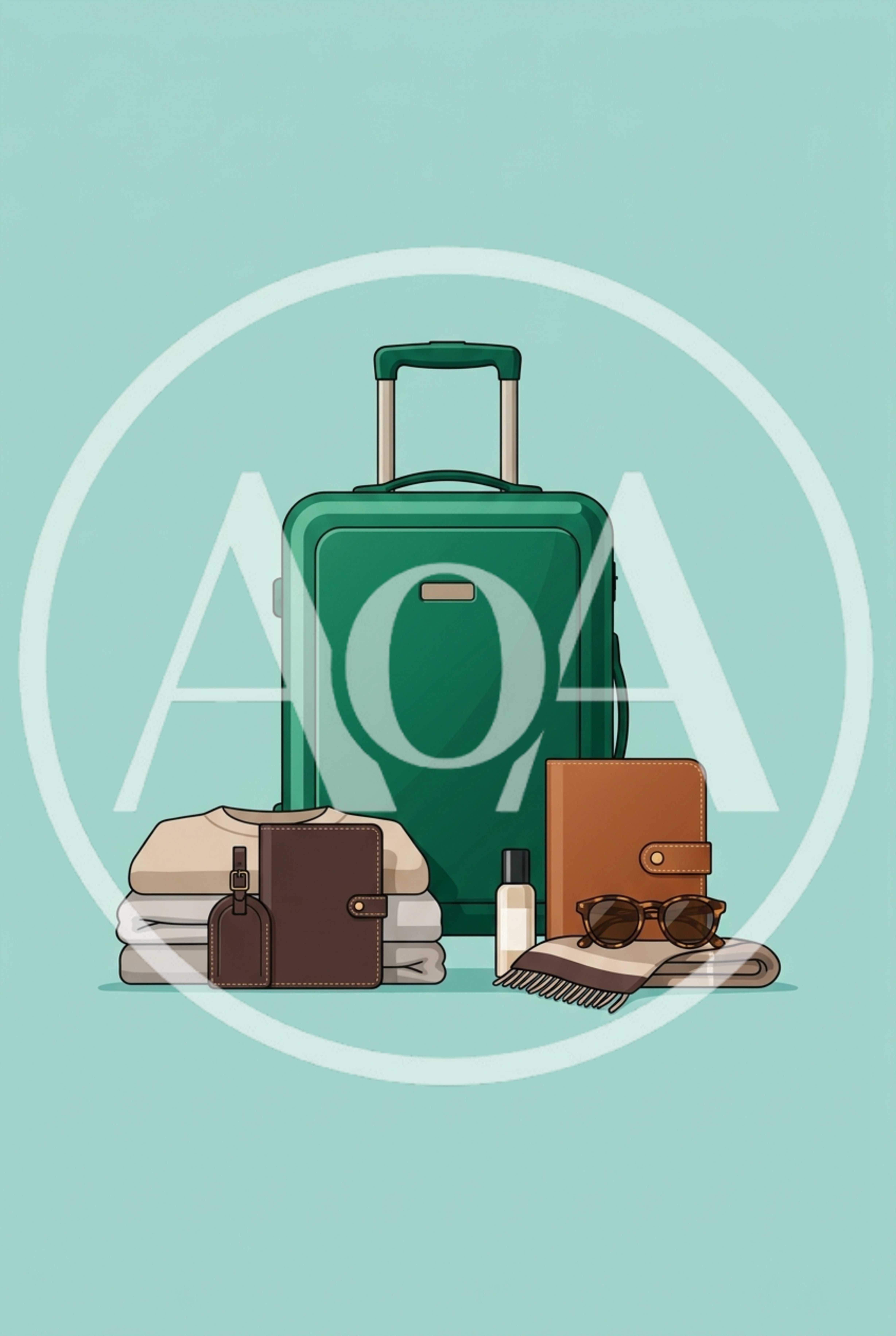 Travel Essentials With Green Suitcase And Accessories