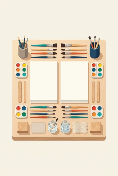 Art Supplies Flat Lay With Paper And Paint