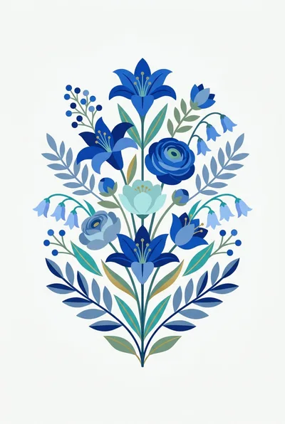Symmetrical Floral Illustration In Blue Tones