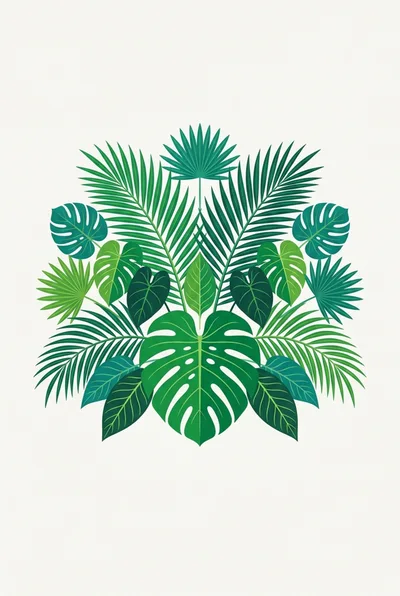 Tropical Monstera and Palm Leaf Botanical Illustration