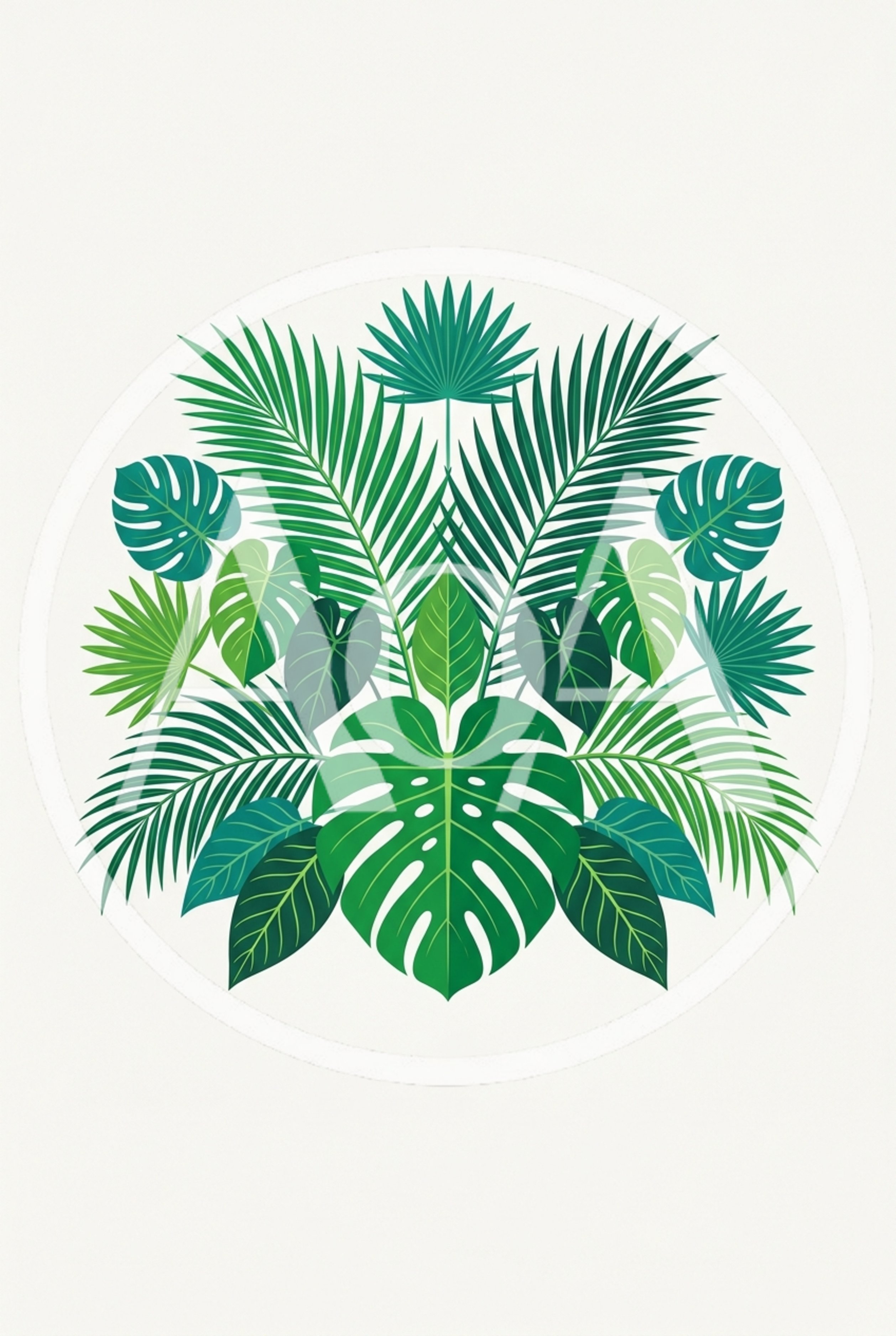 Tropical Monstera and Palm Leaf Botanical Illustration