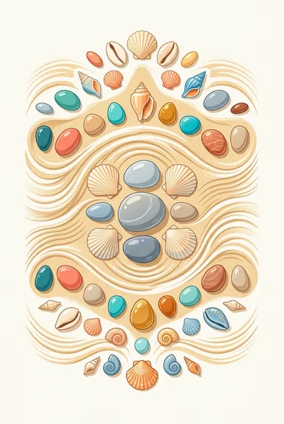 Zen Garden Sand Pattern With Seashells And Stones