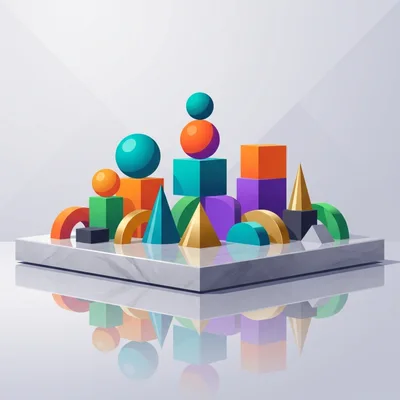Abstract 3D Geometric Shapes On Marble Platform