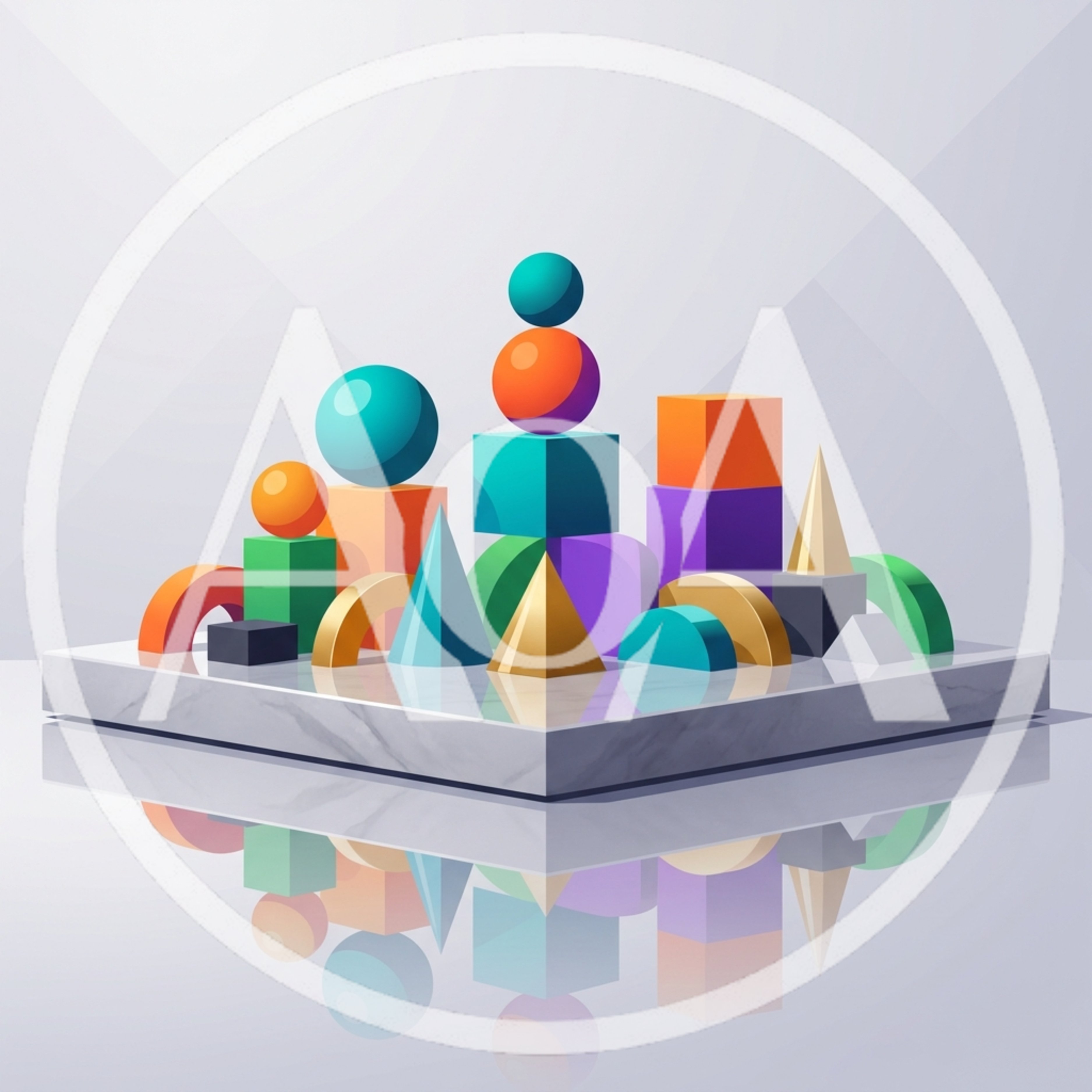 Abstract 3D Geometric Shapes On Marble Platform