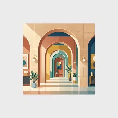 Minimalist Architectural Hallway With Nested Arches
