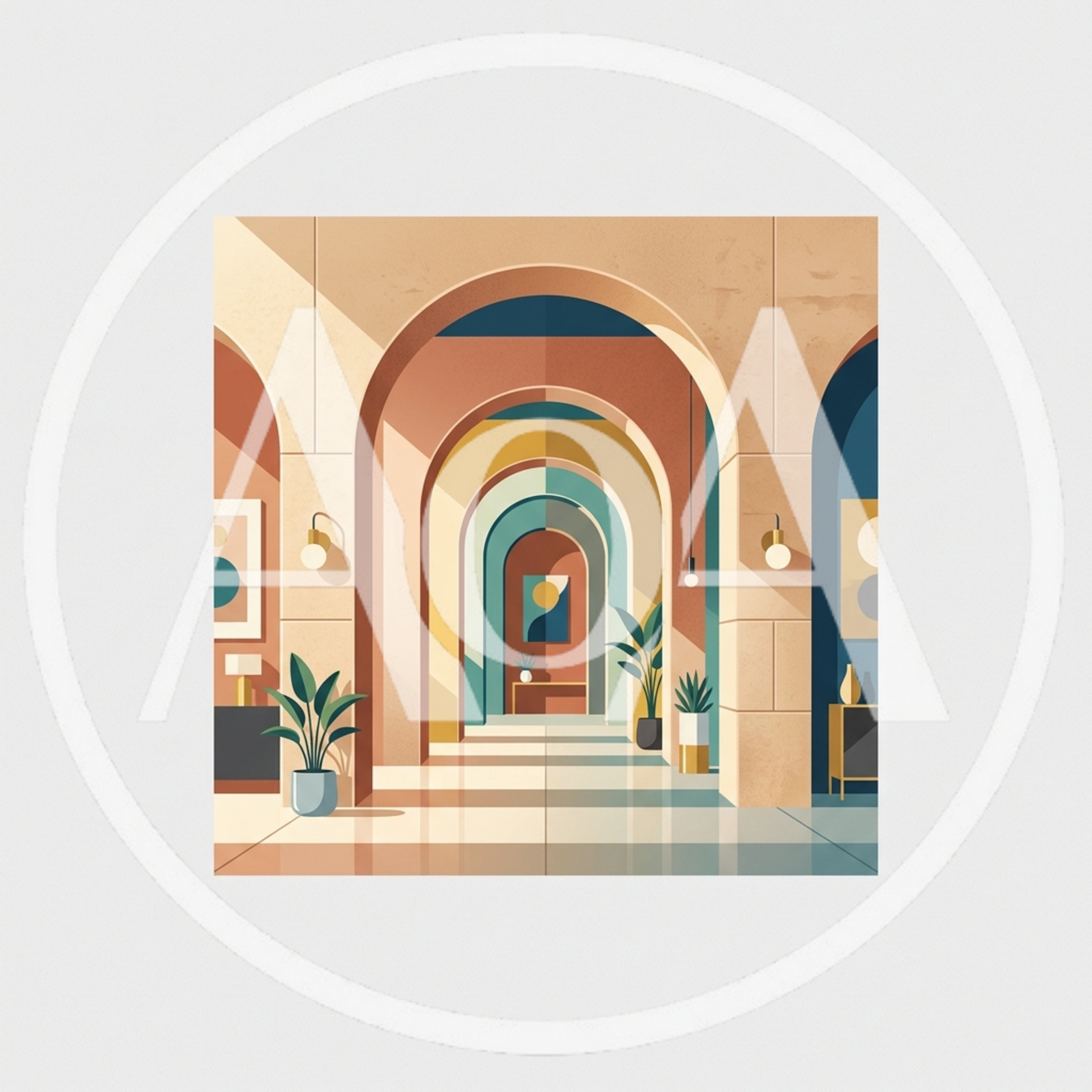 Minimalist Architectural Hallway With Nested Arches