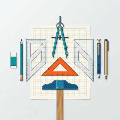 Drafting Tools and Engineering Equipment on Grid Paper