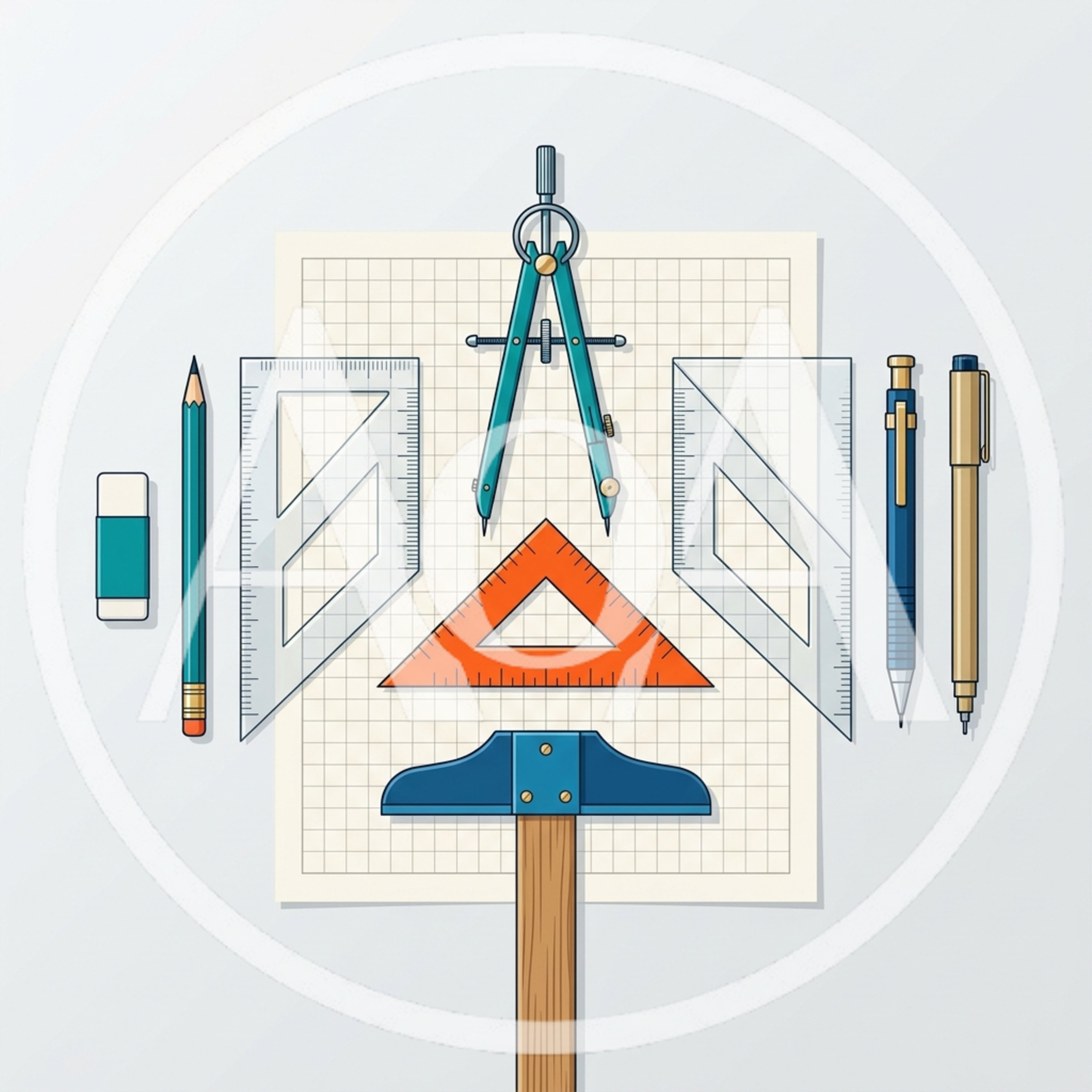 Drafting Tools and Engineering Equipment on Grid Paper