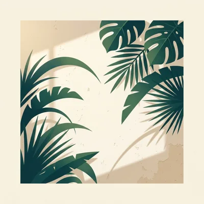 Tropical Palm Leaves Against A Textured Beige Wall